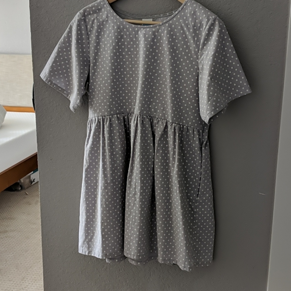 Handmade cotton grey polka dot babydoll dress